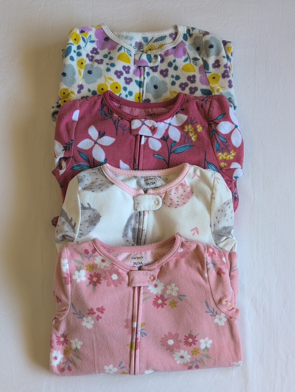 Carter's Girls 3T Fleece Footed Pajamas Sleeper Lot 4pc Cozy Winter Bundle